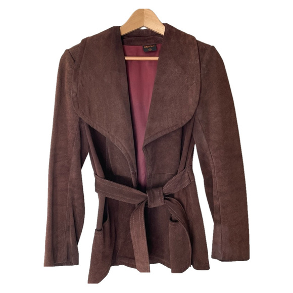 Vintage Suede Belted Jacket Size XS Brown 70s 80s Retro Western Boho - Picture 1 of 9